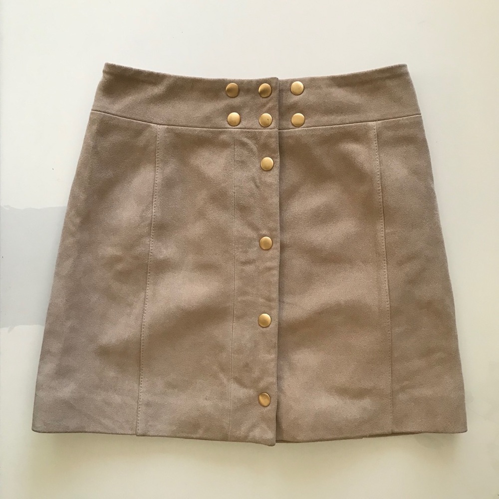L’Academie Snap Front Suede Mini Skirt